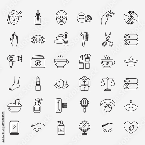 Beauty spa icons, salon service background, cosmetic treatment illustration, wellness center wallpaper, hand drawn beauty sketches, skincare routine design, pampering spa pattern
