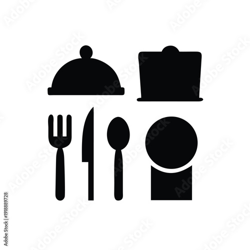 Restaurant service tools with menu tray and dining accessories On white Background Vector illustration