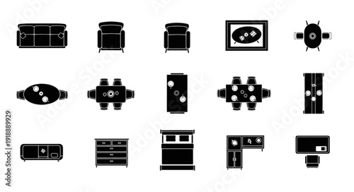 Collection of Furniture Icons in Silhouette Style.