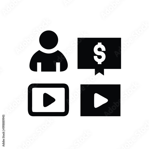 Online content earning and monetization platform themed icon set On white Background Vector illustration