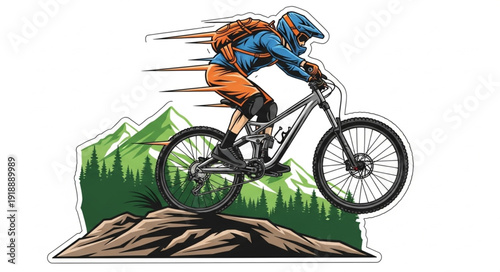 Mountain Biker in Action Illustration.