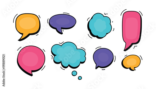 Colorful Comic Speech Bubbles Vector Set – Cartoon Chat and Thought Balloon Collection, Speech Bubble Illustration Pack