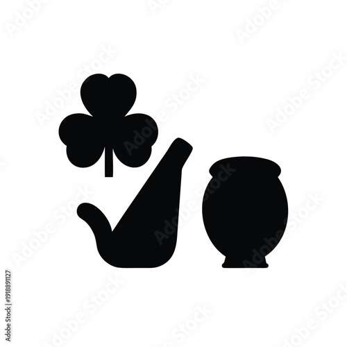 Irish folklore icon pack harp clover branch and cultural symbols Vector illustration