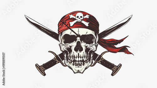 Pirate skull and cross swords illustration against a white background