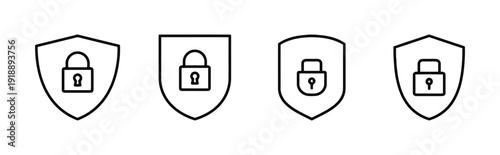 Collection of shield icons with padlock symbol