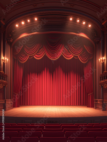background of the stage with dark velvet red color curtain .