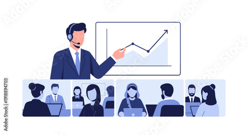 Online Business Meeting with Presentation and Participants in Virtual Conference