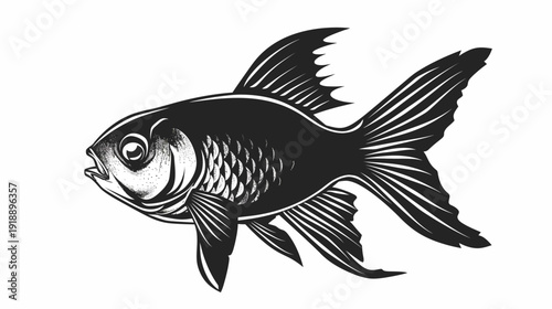 Black and white illustration of a goldfish on a white background