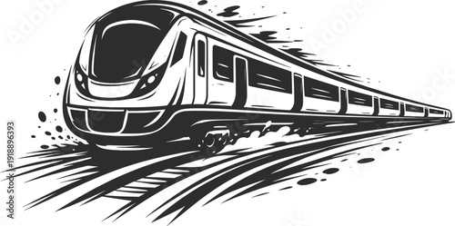 Modern Passenger Train Speed Line Art Illustration.