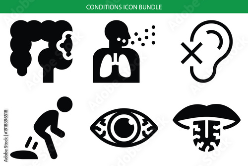 Medical conditions icon bundle in minimalist style Vector, illustration