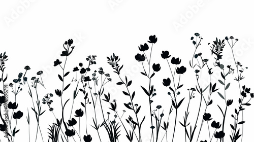 Black and white floral silhouette design element for decorative use