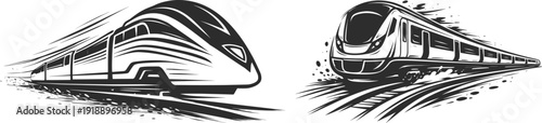 Modern Bullet Train Duo, High-Speed Railway Line Art Illustration.