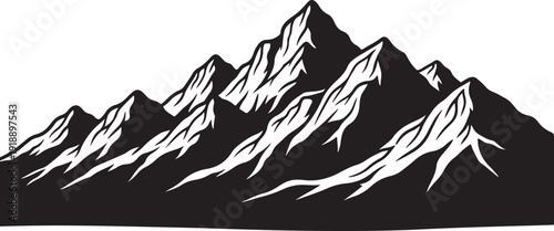 Black and White Mountain Range Silhouette Graphic Illustration