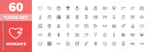 A comprehensive set of thin-line icons for women's health and lifestyle