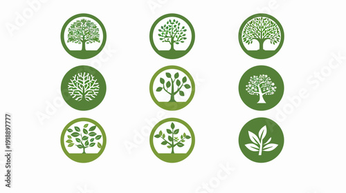 Set of tree logos on white background for branding and design concepts