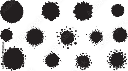 Black ink splatters on white background graphic design elements