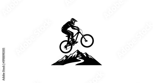 Mountain Biker in Mid Air Jump.