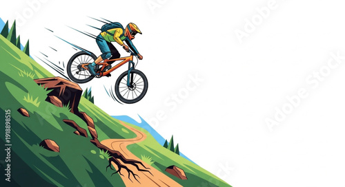 Mountain Biker in Mid Air Jump.