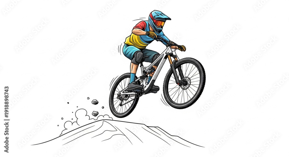Fototapeta premium Mountain Biker in Mid Air Jump.