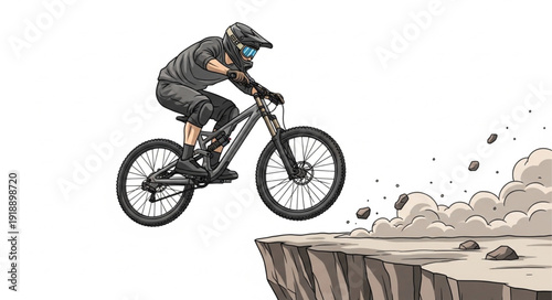 Mountain Biker in Mid Air Jump.