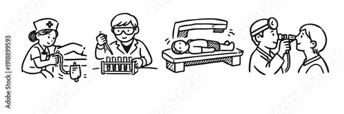 Medical professionals performing tests and procedures