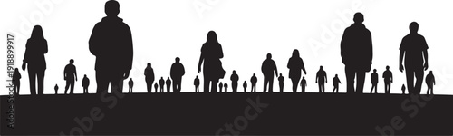 Silhouette of a large family walking together outdoors happily