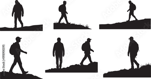 Silhouettes of a man walking in various outdoor settings