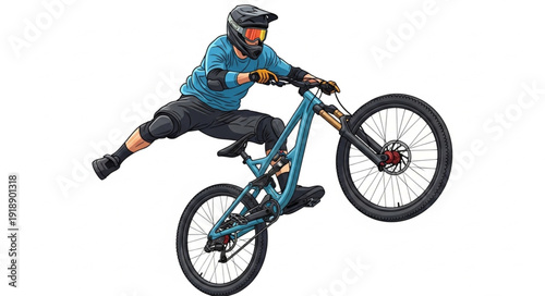 Mountain Biker Performing Stunt Jump.