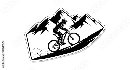 Mountain Biker Riding Downhill Fast.
