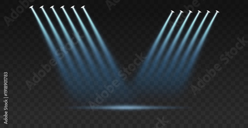 Spotlight, stage light, light sources. Glowing illuminated light effect. Vector