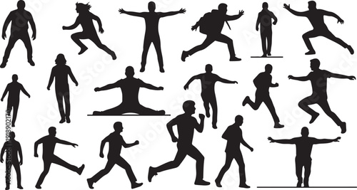 Collection of black silhouettes of people in various poses