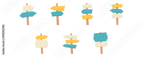 Blank directional sign board with arrow for travel, outdoor, guide illustration. Vector isolated.