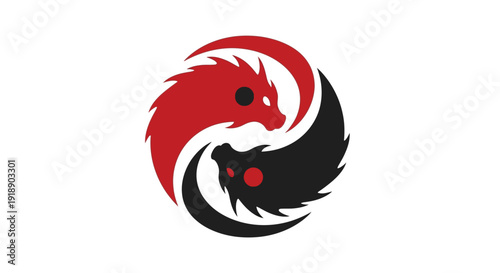 Red and Black Dragon Yin Yang Symbol - Fierce Mythical Creatures Representing Balance and Harmony