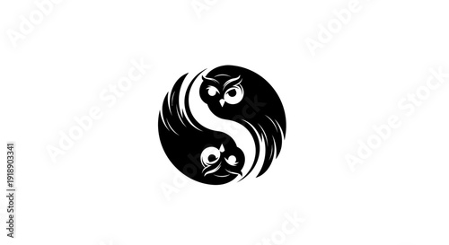 Yin Yang Symbol with Two Owls in a Black and White Circular Design