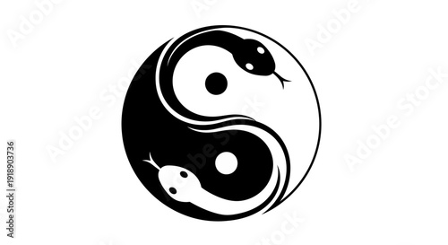 Intertwined Serpent Yin Yang Symbol Representing Balance and Duality in a Stylized Monochrome Design