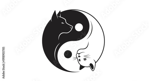 Yin Yang symbol illustration featuring contrasting animal silhouettes in harmony