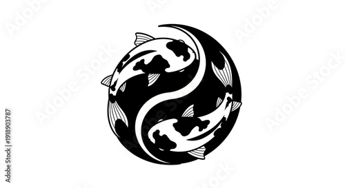 Koi Fish Swimming in a Circular Pattern Around a Stylized Globe Illustration