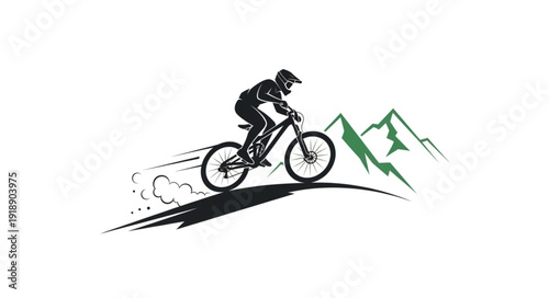 Mountain Biker Riding Downhill Fast.
