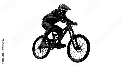 Mountain Biker Riding Downhill Fast.