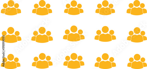 Yellow team people icons set representing group, community, teamwork, user profile, social network members and business collaboration concept in flat vector style.
