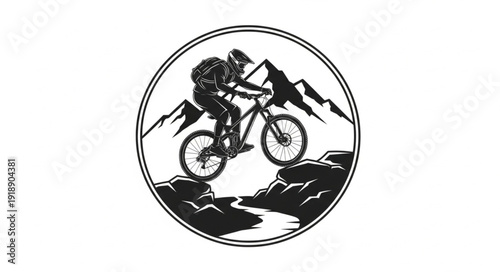 Mountain Biker Riding Downhill Fast.