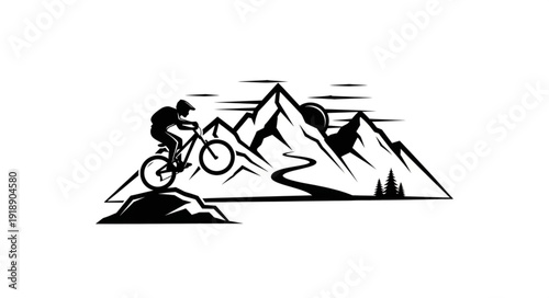 Mountain Biker Riding Downhill Fast.