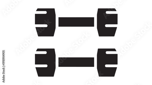 Dumbbell gym icon with minimal black silhouette, fitness strength training equipment symbol, simple weightlifting sign for app UI, sport logo, isolated on white