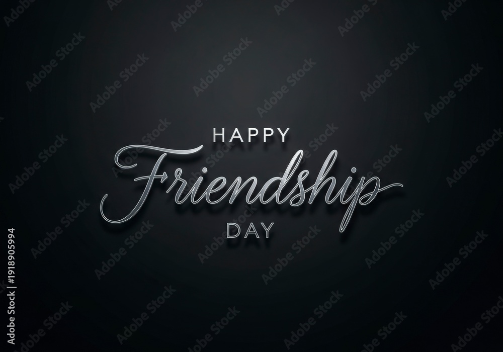 Obraz premium Happy Friendship Day - Elegant Silver Metallic Script Typography on Dark Background