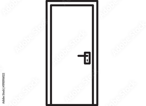Door outline icon with handle and keyhole, simple black line pictogram isolated on white background for entrance, home security, access, open and close symbol design
