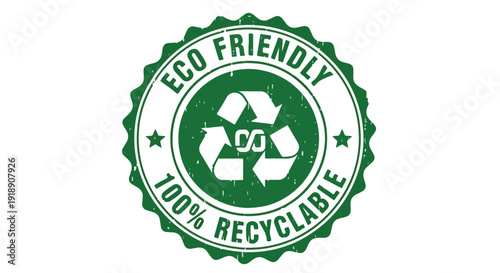 Green Eco Friendly 100% Recyclable Grunge Stamp Vector