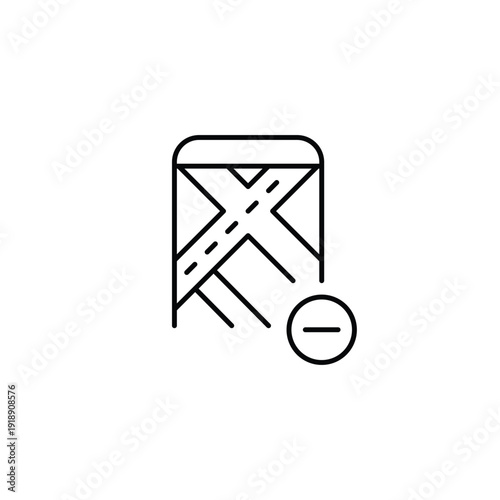 Navigation app on phone and minus symbol. Location on map deleted. Pixel perfect, editable stroke vector icon