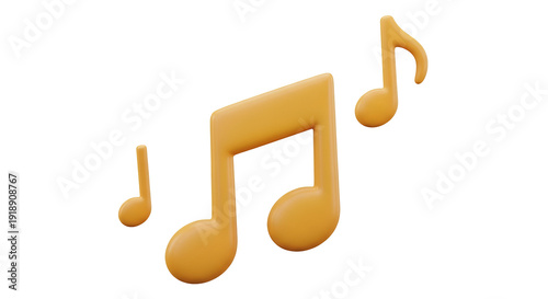 Three dimensional golden yellow music notes on black background