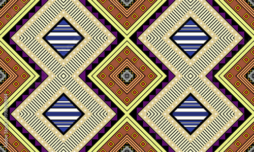 Geometric folklore ornament with rhombuses. Tribal ethnic vector texture. Seamless striped pattern in Aztec style. Figure tribal embroidery. Indian, Scandinavian, Gypsy, Mexican, folk pattern.