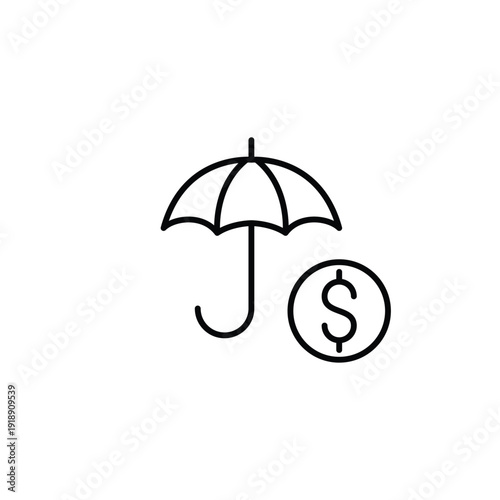 Dollar under umbrella. Investment insurance cost. Savings protection. Pixel perfect, editable stroke vector icon